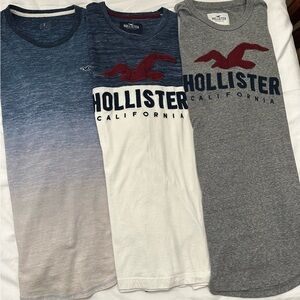 Bundle of 3 Hollister Co.Men's Long Sleeve Logo Shirts in Blue, White, and Gray